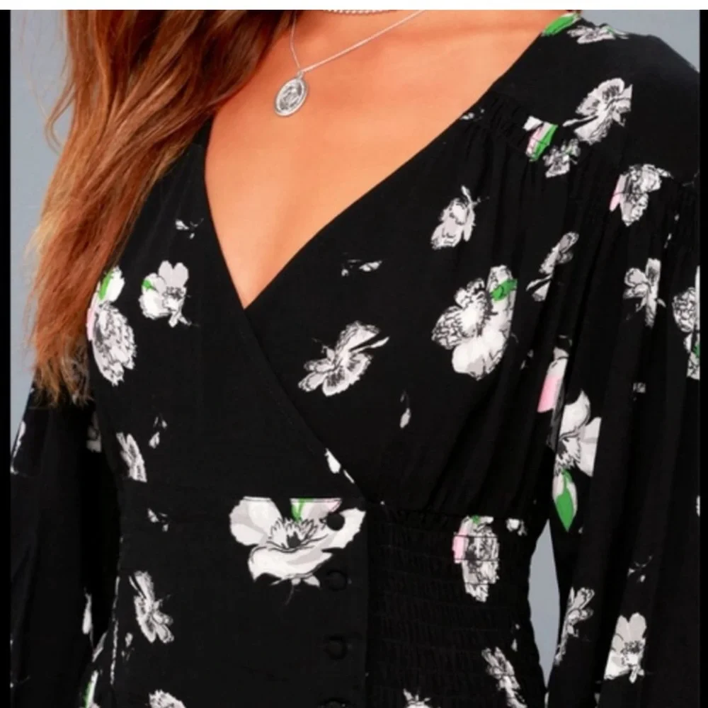 Free People Black Floral Wrap Midi Dress
